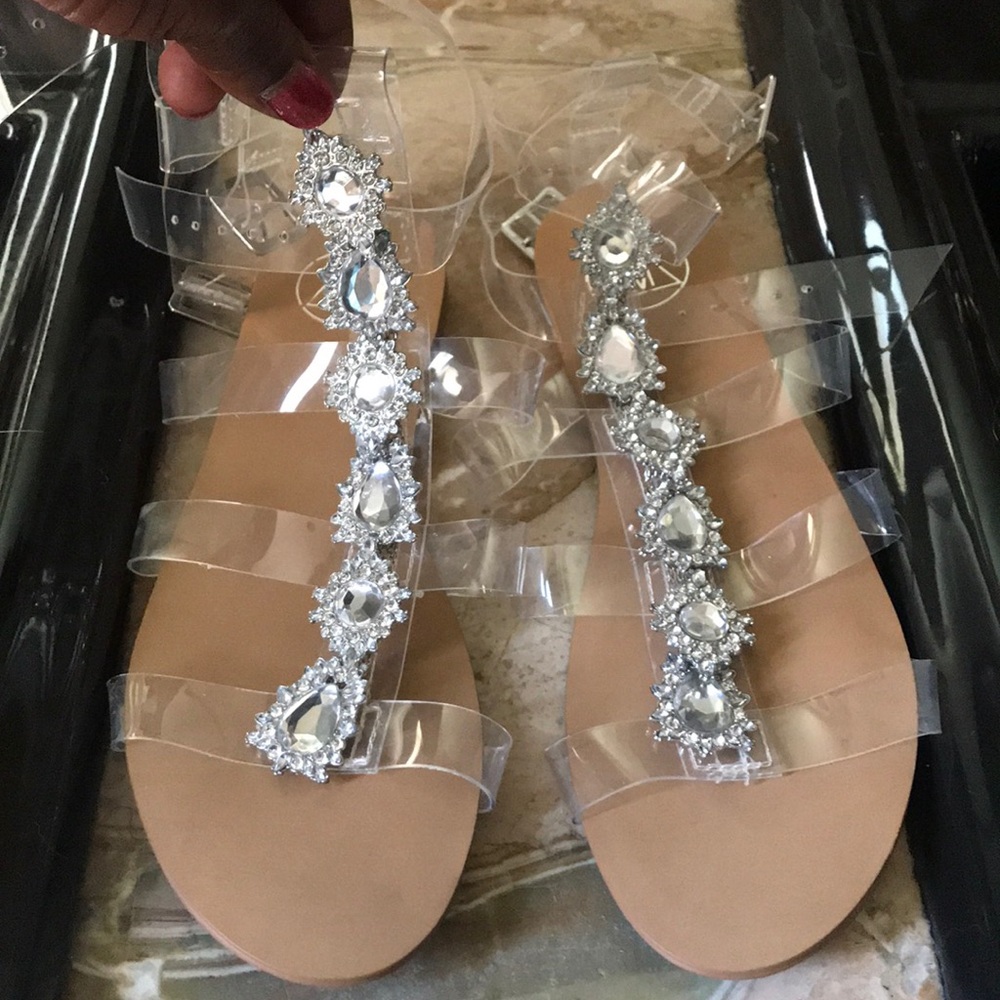 Misguided clear upper ankle sandals never worn